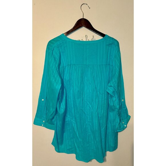 The Vermont Country Store Size 4X Teal Pintuck Tunic with Buttons - Picture 2 of 3